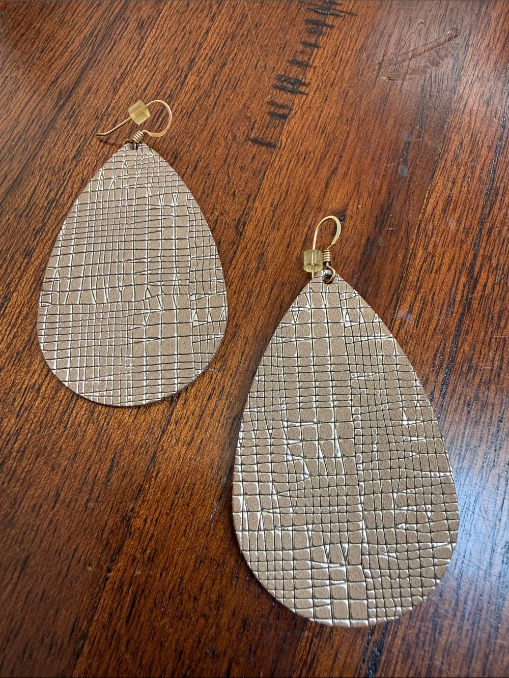 Nickel & Suede Textured Metallic Teardrop Earrings - truffle trellis